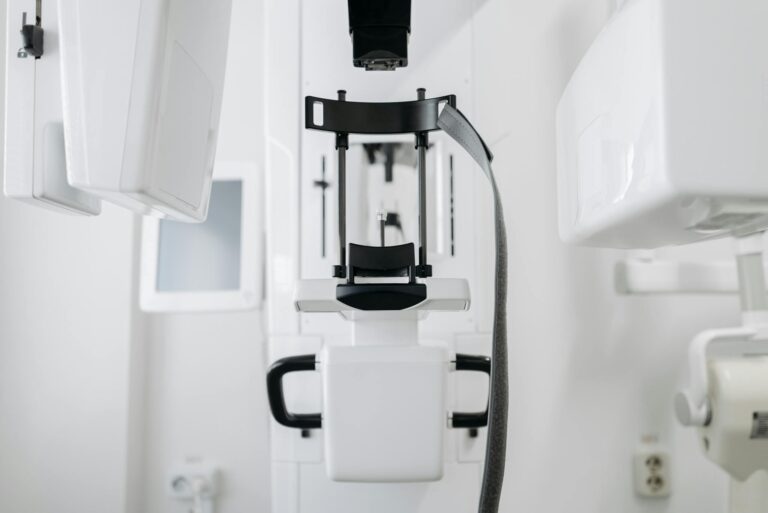 High-tech panoramic dental x-ray machine in a modern clinic for dental health assessments.